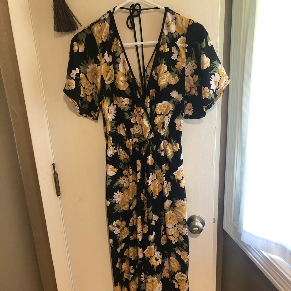 Xhilaration black floral jumpsuit